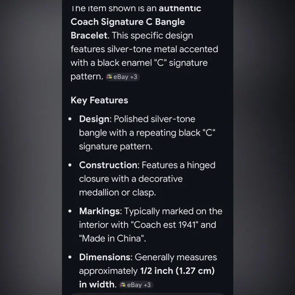 Coach Elegant Silver and Black Bracelet - Picture 8 of 8